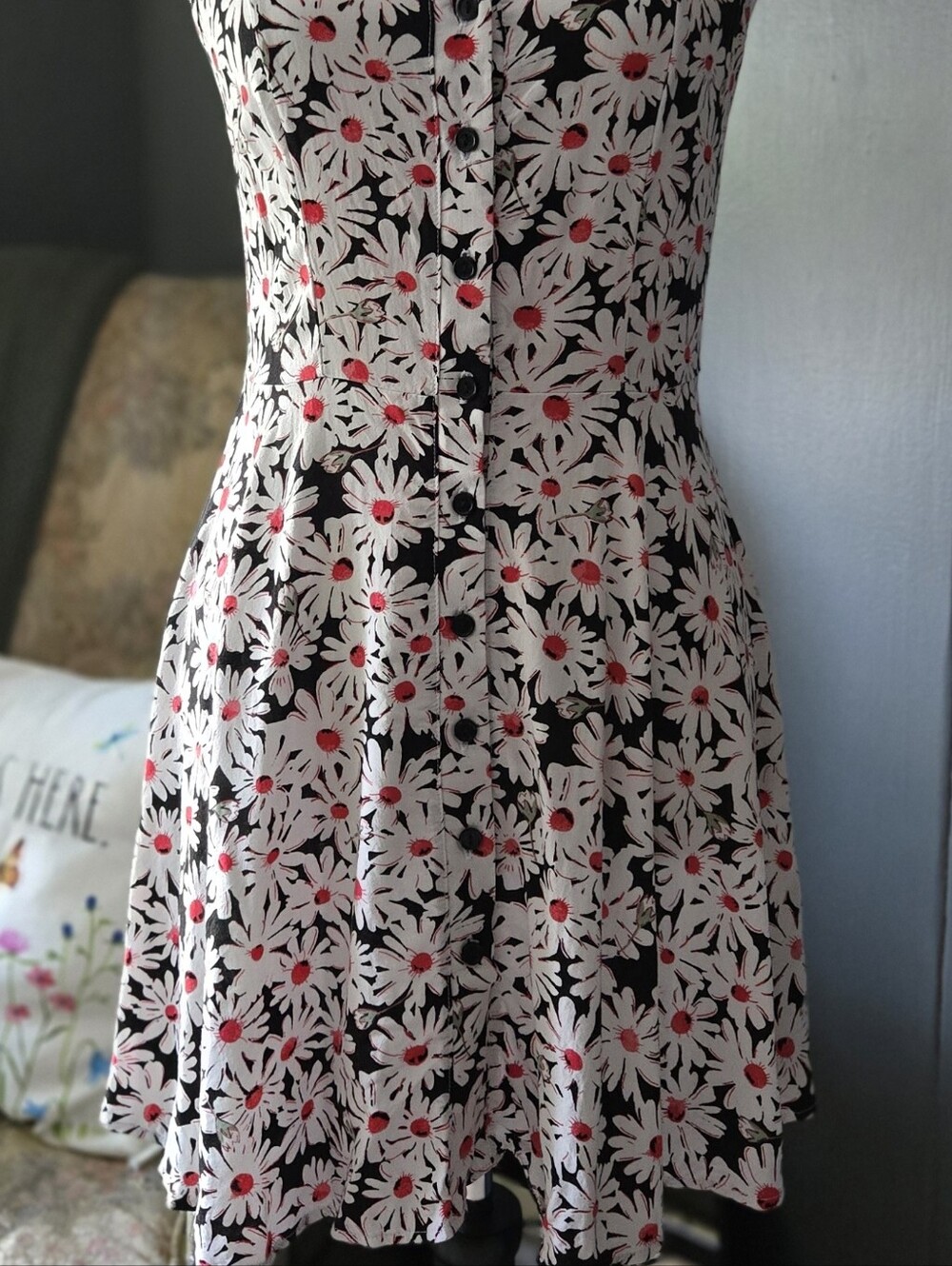 Vintage 90s Wet Seal Daisy Floral Button Front Halter Mini Dress - Picture 10 of 11
